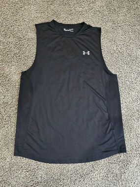 Under Armour Men's Black Fitted Heatgear Tank with Gray Logo XL